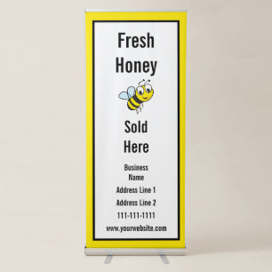 Fresh Honey Sold Here Farmers Market with Bee Retractable Banner