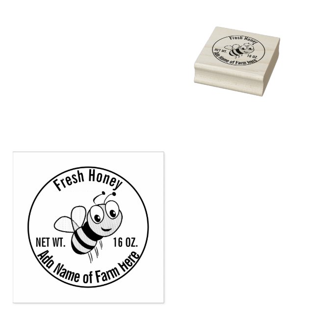 Fresh Honey with Bee Farm Name Rubber Stamp (Stamped)