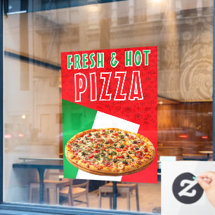 Fresh & Hot Pizza With Pizza Explosion  Window Cling