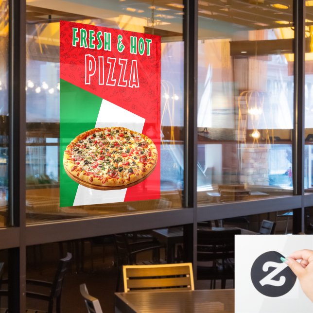 Fresh & Hot Pizza With Pizza Explosion  Window Cling (Restaurant Window)