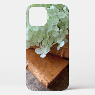 Fresh hydrangeas on old books iPhone 12 pro case