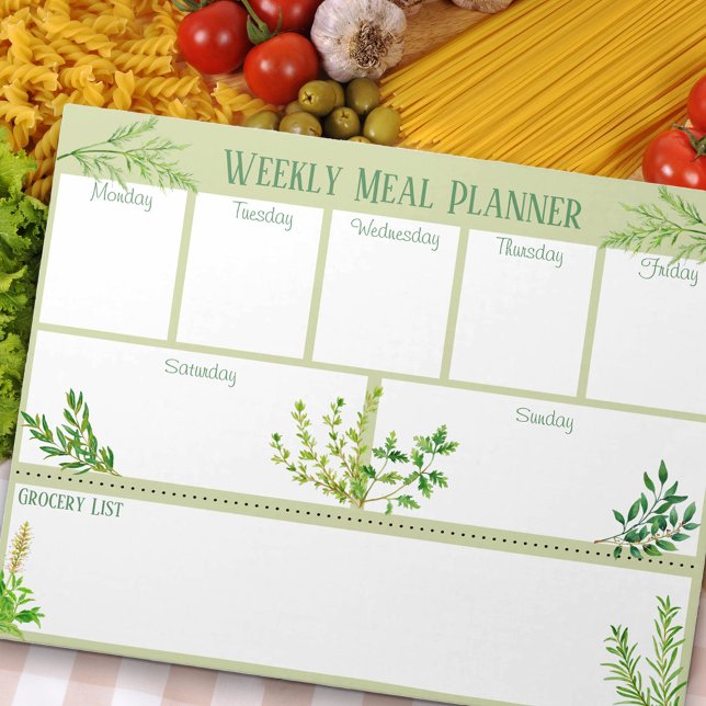 Fresh Kitchen Herbs - Green Weekly Meal Planner Notepad (Creator Uploaded)