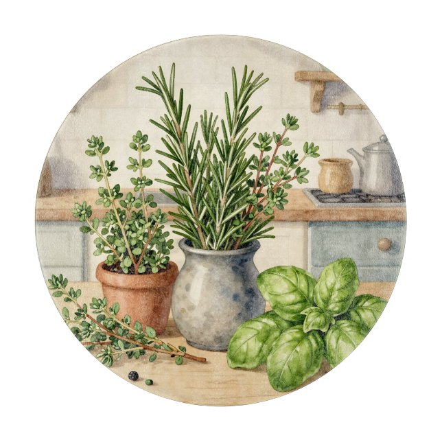 Fresh Kitchen Herbs Watercolor  Cutting Board (Front)