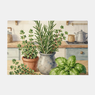 Fresh Kitchen Herbs Watercolor Doormat