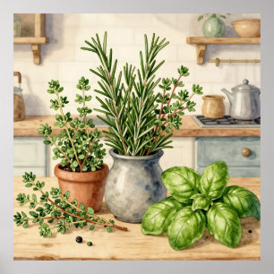 Fresh Kitchen Herbs Watercolor  Poster