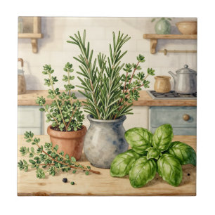 Fresh Kitchen Herbs Watercolor  Tile