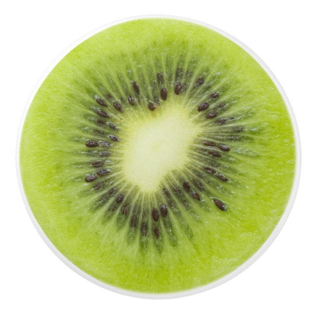 Fresh kiwi fruit. Round slice closeup isolated Ceramic Knob (Front)