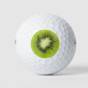 Fresh kiwi fruit. Round slice closeup isolated Golf Balls