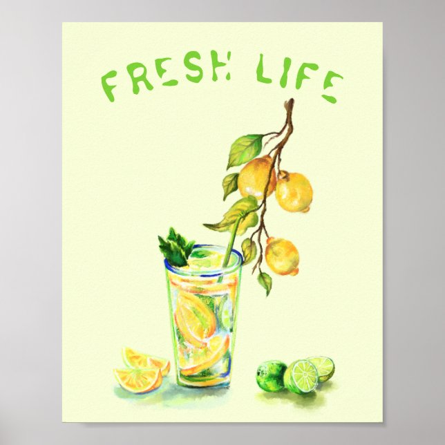 Fresh Lemon Cool Drink Poster - Custom Text (Front)
