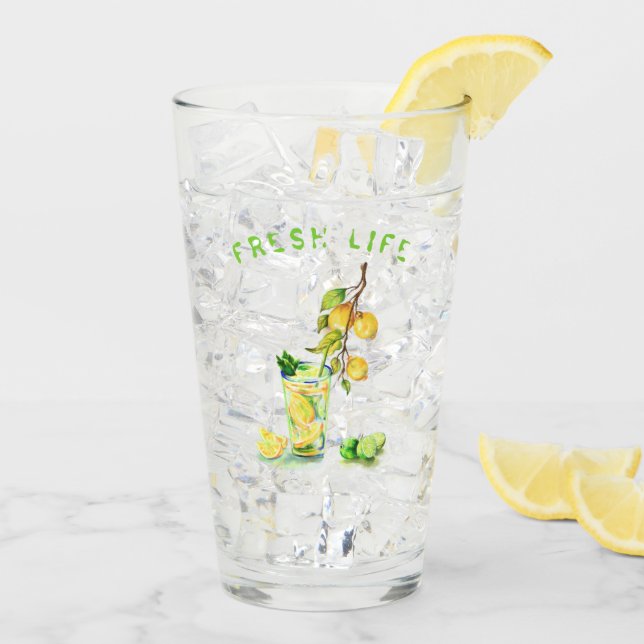 Fresh Lemon Drink Glass - Custom Text (Back Ice)