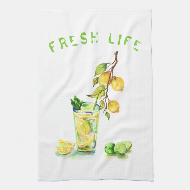 Fresh Lemon Drink Kitchen Towel - Custom Text (Vertical)