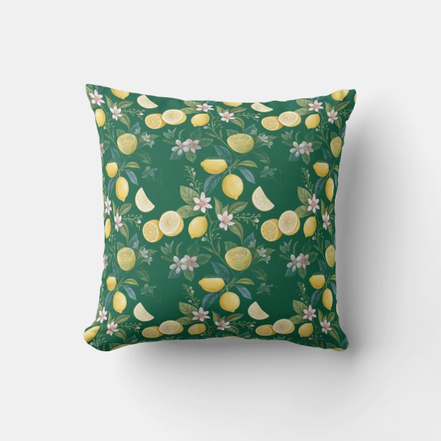 Fresh Lemon Floral Botanical Pattern  Cushion (Front)