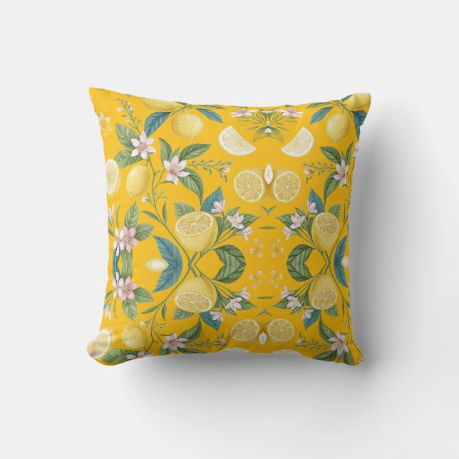 Fresh Lemon Floral Botanical Pattern  Cushion (Front)