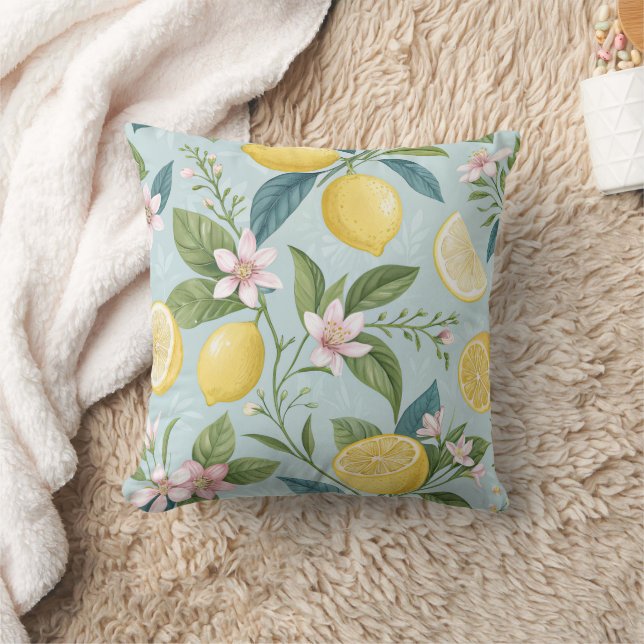 Fresh Lemon Floral Botanical Pattern  Cushion (Blanket)
