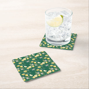 Fresh Lemon Floral Botanical Pattern Square Paper Coaster