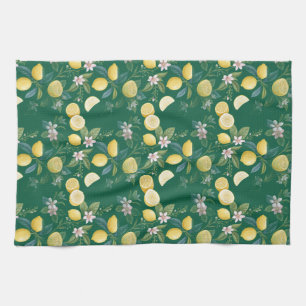 Fresh Lemon Floral Botanical Pattern Tea Towel