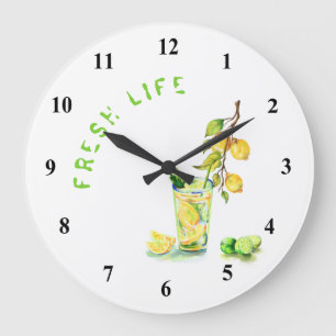 Fresh Lemon Juice Cool Drink Lemonade Summer Party Large Clock