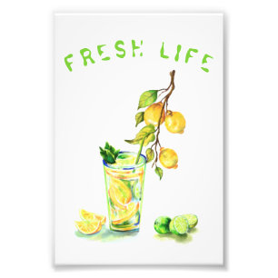 Fresh Lemon Juice Cool Drink Lemonade Summer Party Photo Print