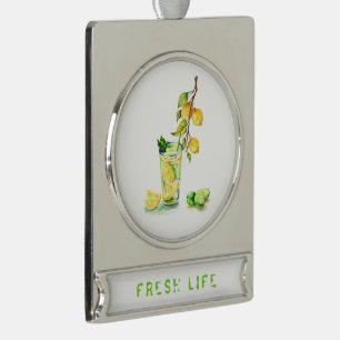 Fresh Lemon Juice Cool Drink Lemonade Summer Party Silver Plated Banner Ornament