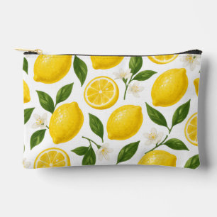 Fresh Lemon Pattern with Leaves & Blossoms Accessory Pouch