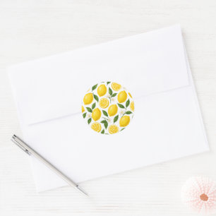 Fresh Lemon Pattern with Leaves & Blossoms Classic Round Sticker