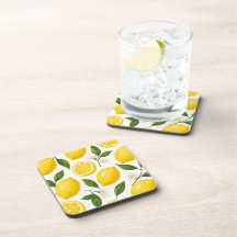 Fresh Lemon Pattern with Leaves & Blossoms 