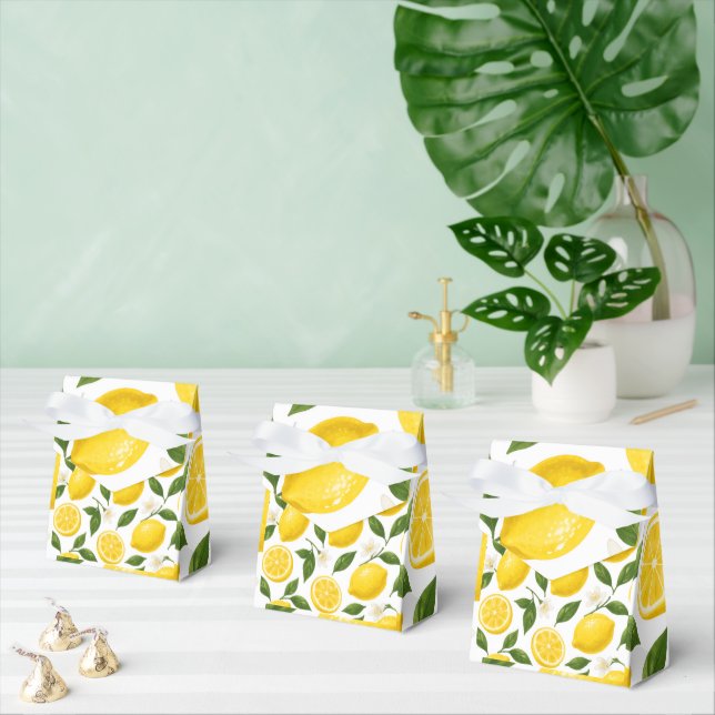 Fresh Lemon Pattern with Leaves & Blossoms Favour Box (Multiple)