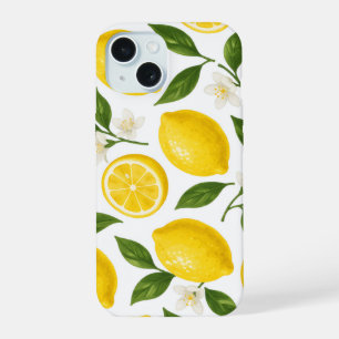 Fresh Lemon Pattern with Leaves & Blossoms iPhone 15 Case