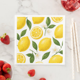 Fresh Lemon Pattern with Leaves & Blossoms Napkin