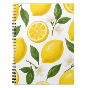 Fresh Lemon Pattern with Leaves & Blossoms Notebook