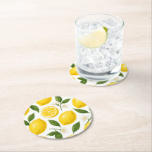 Fresh Lemon Pattern with Leaves & Blossoms 