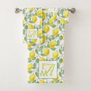 Fresh Lemon Tree Monogrammed Decor Gifts Newlyweds Bath Towel Set