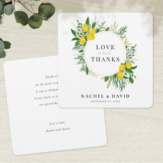 Fresh Lemon Wedding Love and Thanks Card