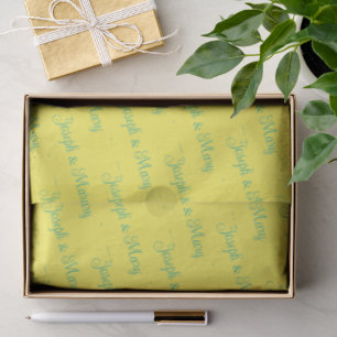 Fresh Lemon Yellow & Soft Mint Script Wedding Tissue Paper