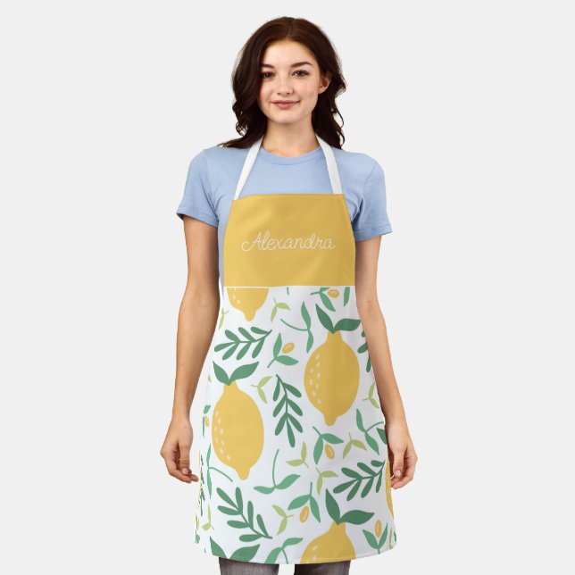 Fresh Lemons  Adult Personalised Cooking  Apron (Worn)