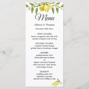 Fresh Lemons Blossom Greenery Wedding Menu Card