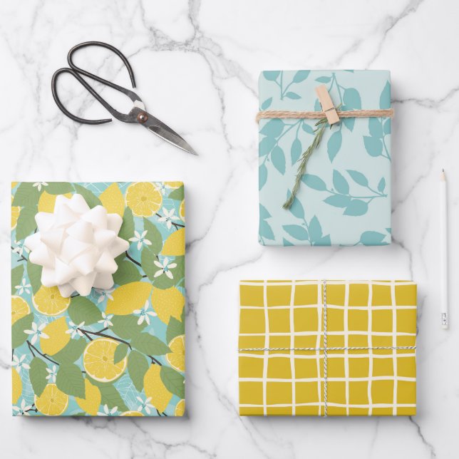 Fresh Lemons Citrus Wrapping Paper Set of 3 (Front)