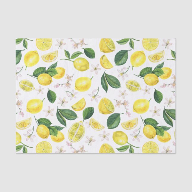 Fresh Lemons Floral Citrus Fruits Summer Pattern Tissue Paper (Front)