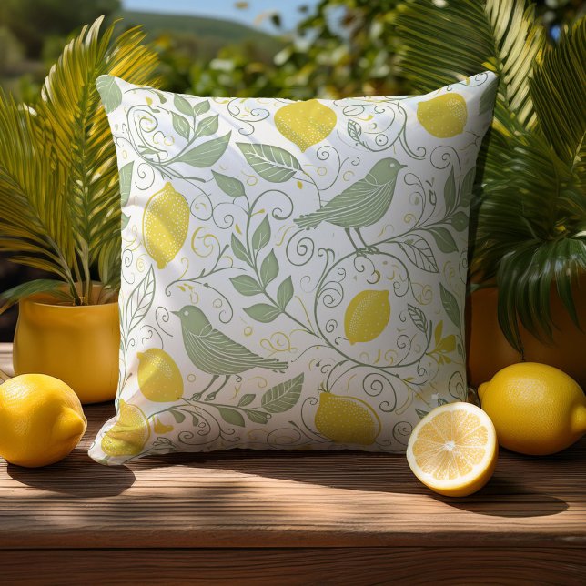 Fresh Lemons, Leaves and Birds ID1052 Cushion (Creator Uploaded)