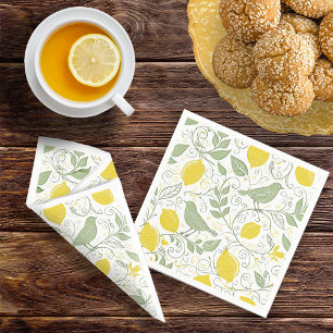 Fresh Lemons, Leaves and Birds ID1052 Napkin
