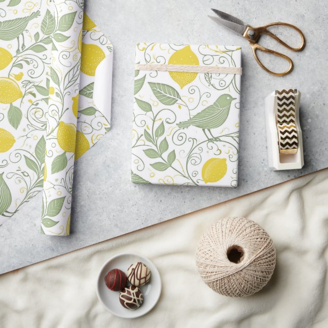 Fresh Lemons, Leaves and Birds ID1052 Wrapping Paper (Crafts)