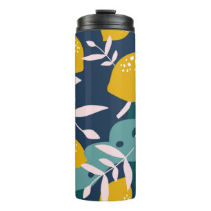 Fresh lemons, leaves background. Hand drawn overla Thermal Tumbler