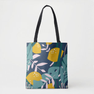 Fresh lemons, leaves background. Hand drawn overla Tote Bag
