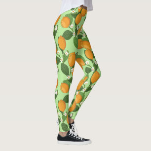 Fresh Lemons on the Branch Pattern Citrus Fruit Leggings