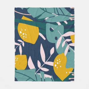 Fresh Lemons: Overlapping Vintage Pattern Fleece Blanket