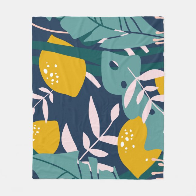 Fresh Lemons: Overlapping Vintage Pattern Fleece Blanket (Front)