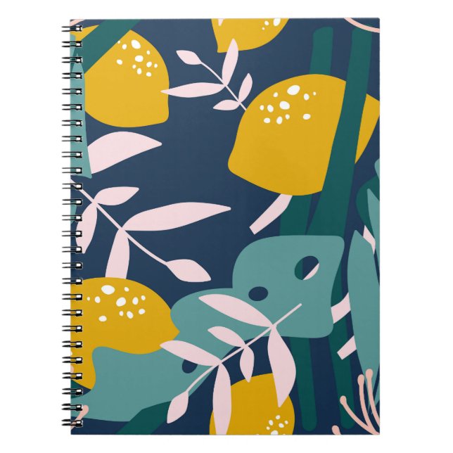 Fresh Lemons: Overlapping Vintage Pattern Notebook (Front)