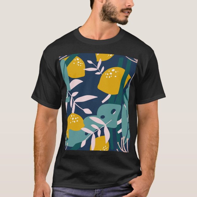 Fresh Lemons: Overlapping Vintage Pattern T-Shirt (Front)