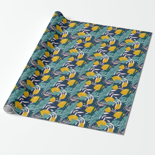 Fresh Lemons: Overlapping Vintage Pattern Wrapping Paper (Unrolled)