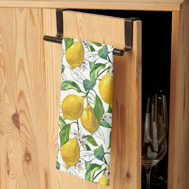 Fresh Lemons Pattern - White Tea Towel (Thirds Fold)